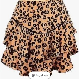 Olivaceous Leopard Print Tiered Ruffle Skirt - Tan & Black